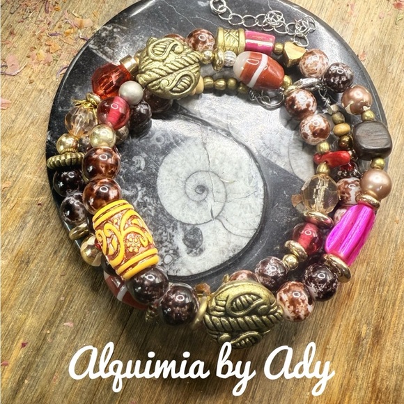 Brown agate and crystals statement bracelet layered wrap around - Picture 3 of 3